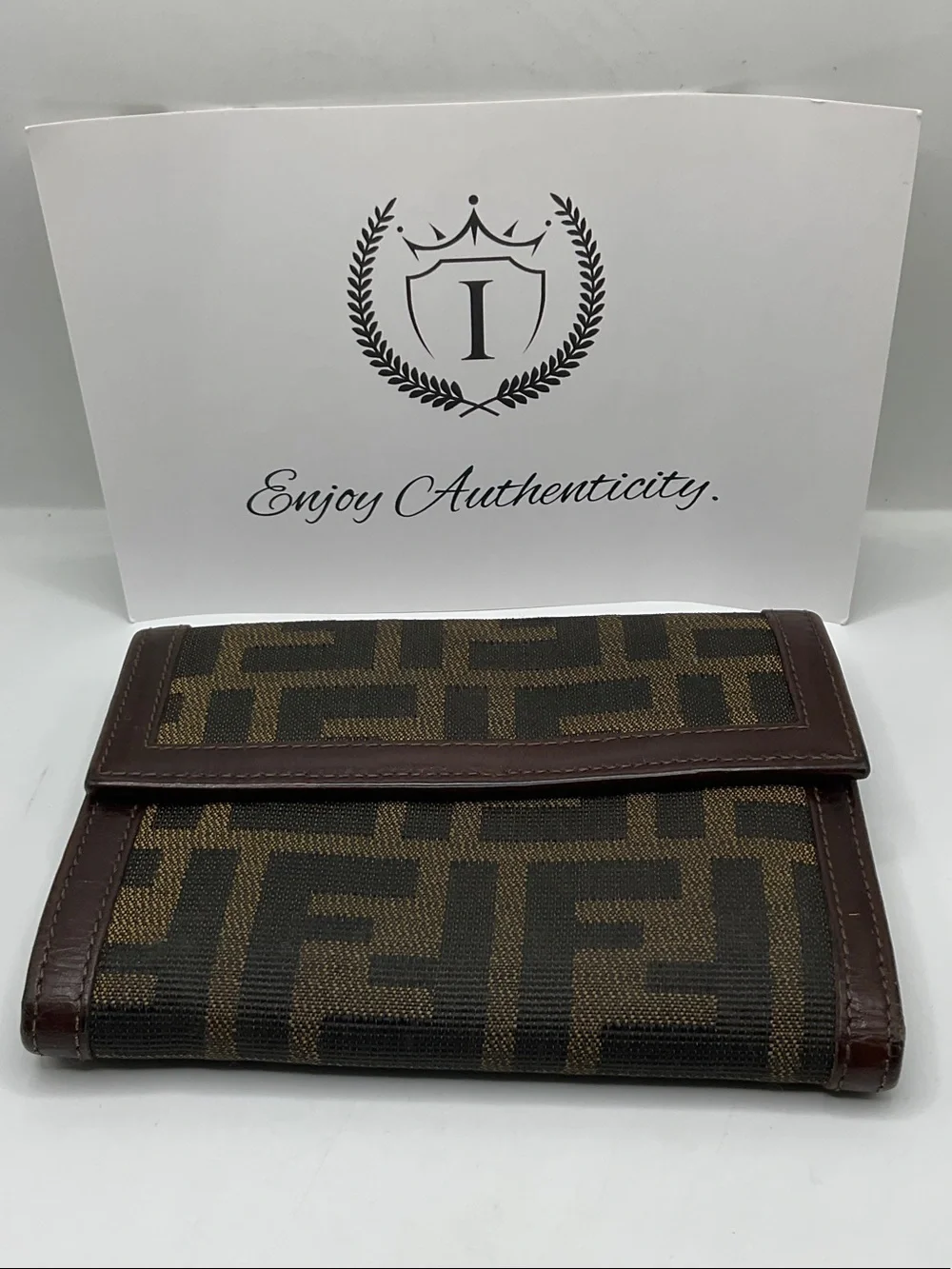 Vintage Fendi Zucca print tri-fold compact wallet
